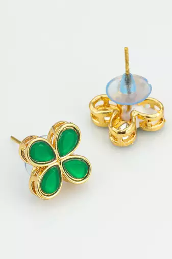 floral green stone gold plated stud earrings