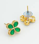 floral green stone gold plated stud earrings