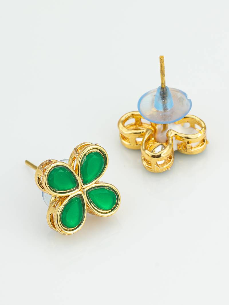 floral green stone gold plated stud earrings