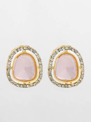 premium pink stone and crystal stud earrings 2