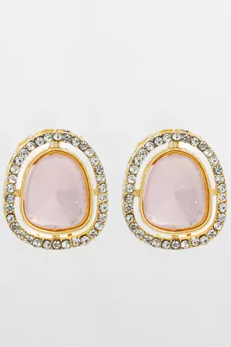 premium pink stone and crystal stud earrings
