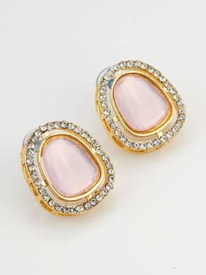 premium pink stone and crystal stud earrings 3