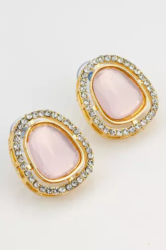 premium pink stone and crystal stud earrings