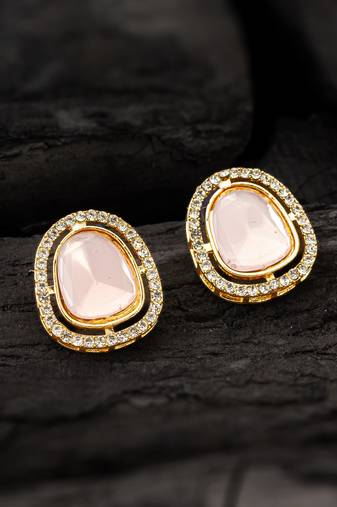 premium pink stone and crystal stud earrings