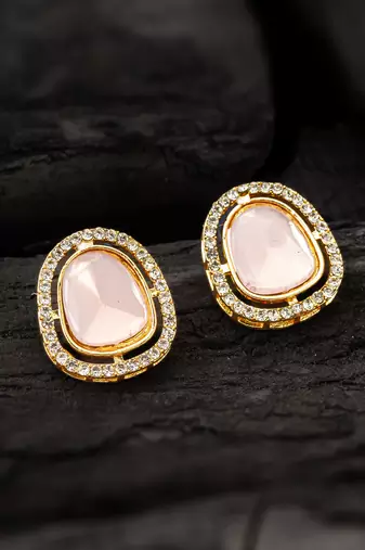 premium pink stone and crystal stud earrings