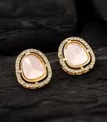 premium pink stone and crystal stud earrings