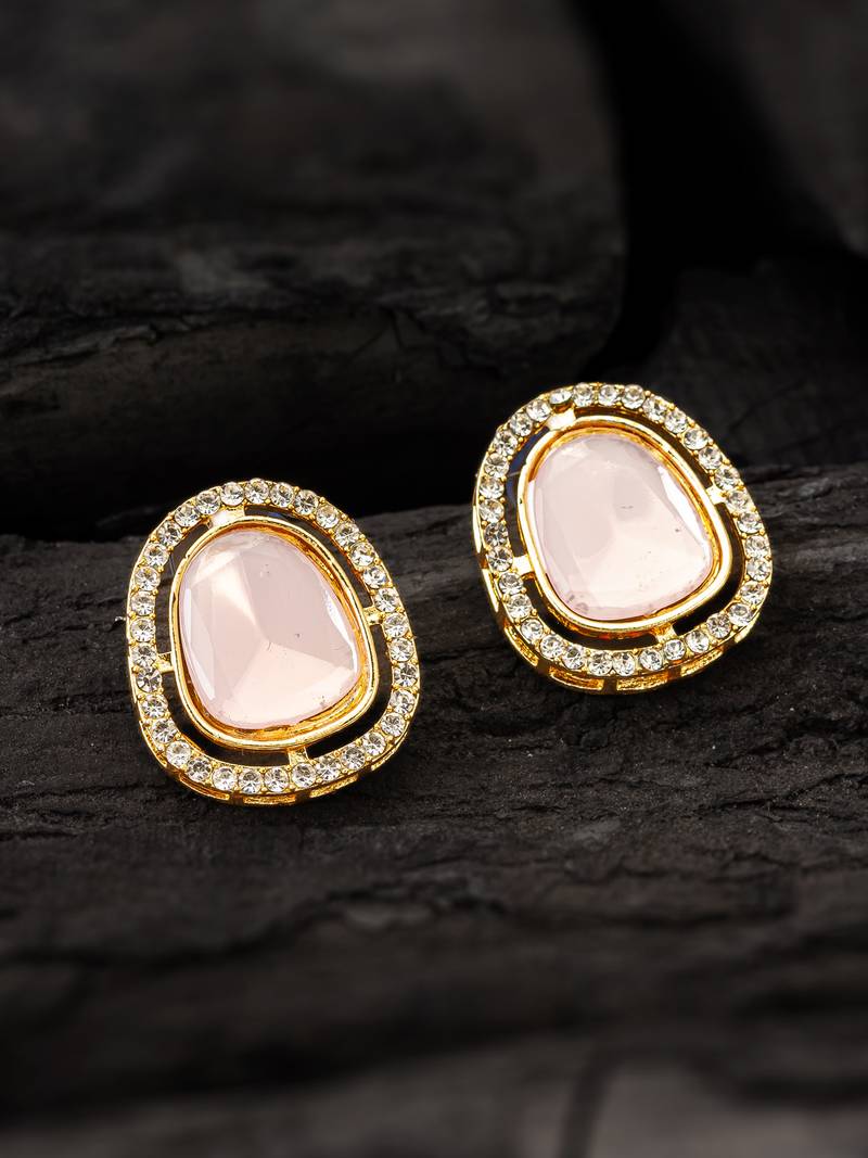premium pink stone and crystal stud earrings