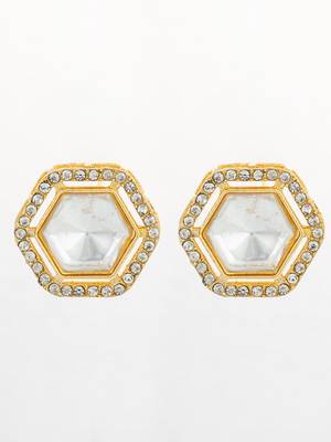 hexagonal crystal stud earrings with clear stones 1