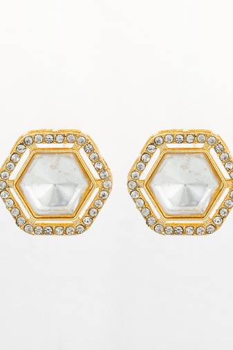 hexagonal crystal stud earrings with clear stones