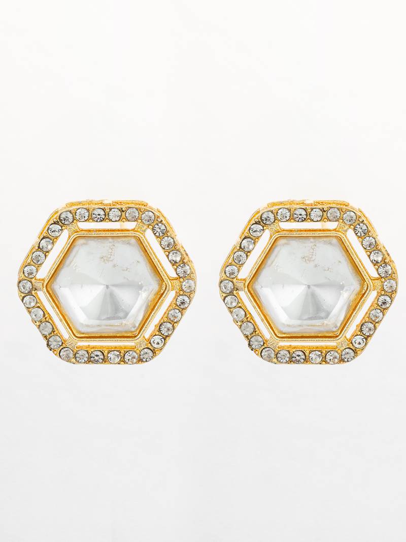 hexagonal crystal stud earrings with clear stones
