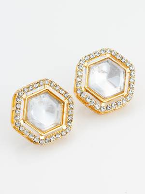 hexagonal crystal stud earrings with clear stones 2