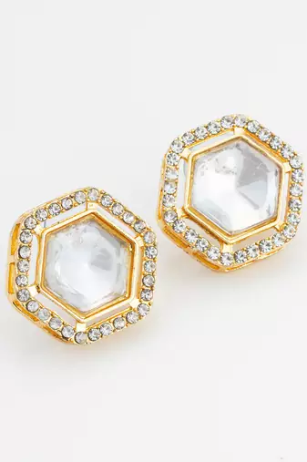 hexagonal crystal stud earrings with clear stones
