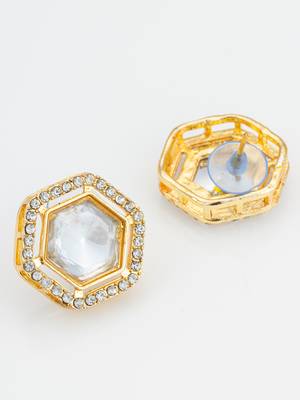hexagonal crystal stud earrings with clear stones 3
