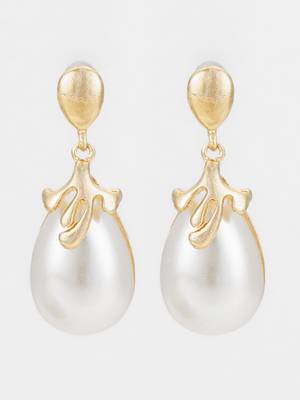 gold plated western style white drop earrings 1