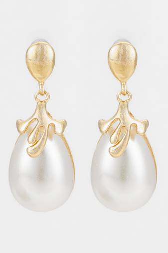 gold plated western style white drop earrings
