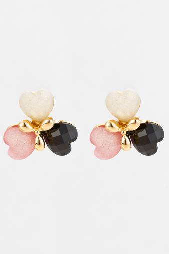 heart cluster gold plated stud earrings â€“ multicolor
