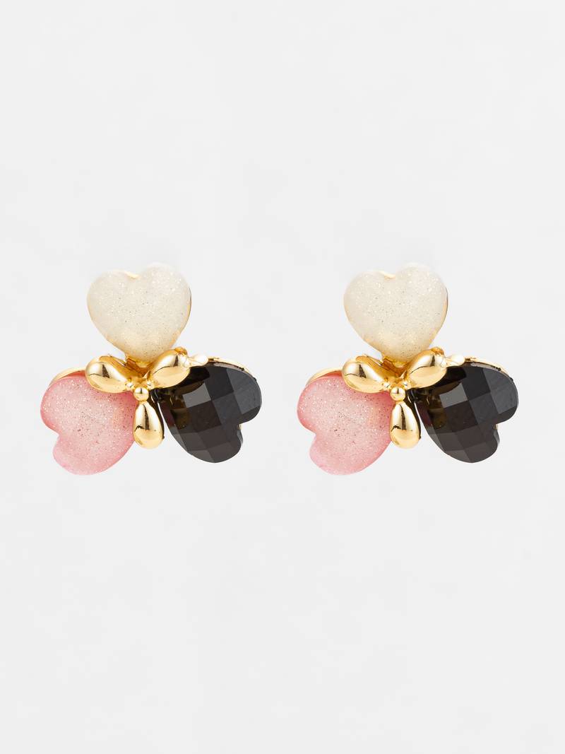 heart cluster gold plated stud earrings â€“ multicolor