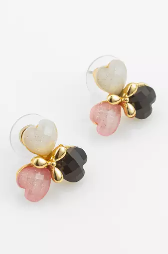 heart cluster gold plated stud earrings â€“ multicolor