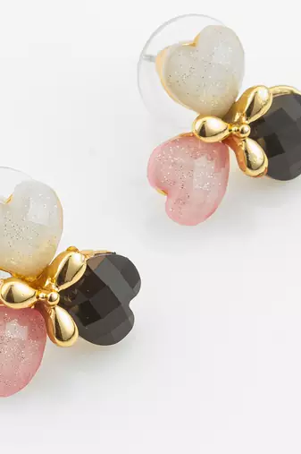 heart cluster gold plated stud earrings â€“ multicolor