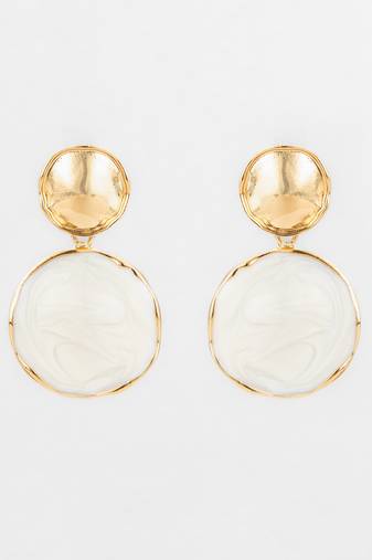textured gold plated round statement earrings â€“ white marble finish