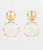 textured gold plated round statement earrings â€“ white marble finish
