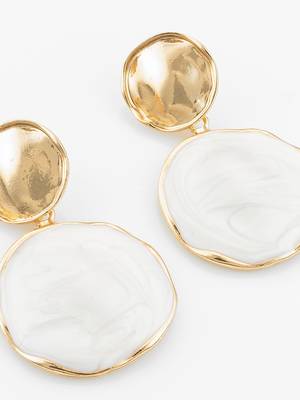 textured gold plated round statement earrings â€“ white marble finish 4
