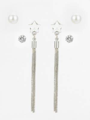 silver plated multi-style tassel earrings with changeable studs 1