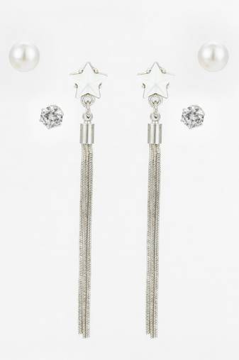 silver plated multi-style tassel earrings with changeable studs