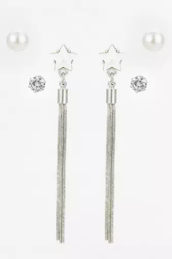 silver plated multi-style tassel earrings with changeable studs