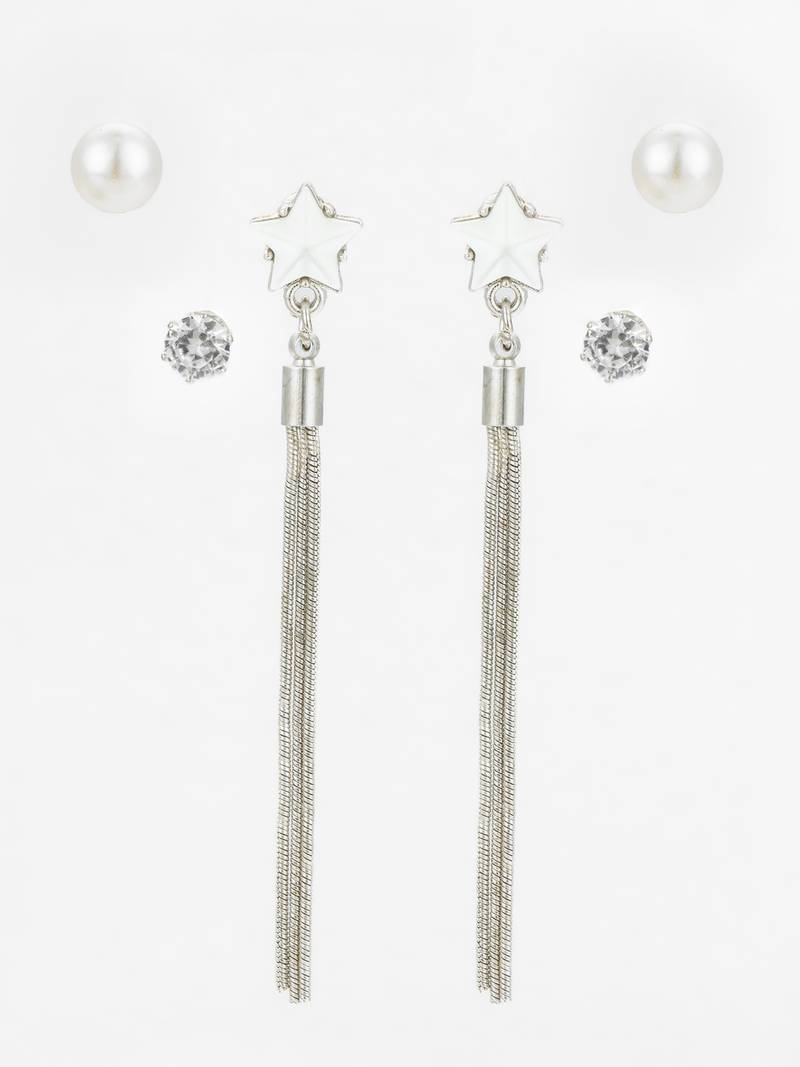 silver plated multi-style tassel earrings with changeable studs