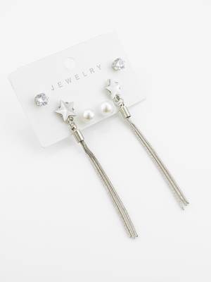 silver plated multi-style tassel earrings with changeable studs 2