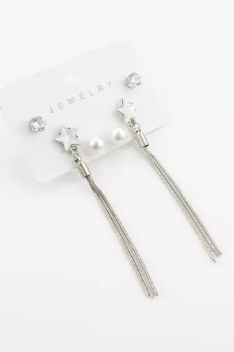 silver plated multi-style tassel earrings with changeable studs