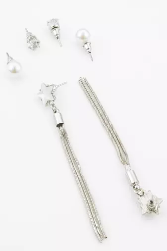 silver plated multi-style tassel earrings with changeable studs