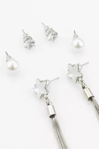 silver plated multi-style tassel earrings with changeable studs
