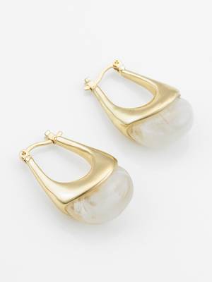 gold plated hoop earrings â€“ ivory marbled finish 2