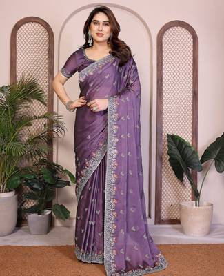 Women’s Purple Embroidered Saree 1