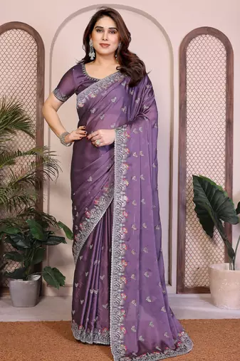Women’s Purple Embroidered Saree
