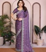 Women’s Purple Embroidered Saree