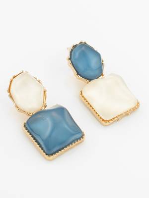 gold-plated asymmetric dual-stone stud earrings for women & girls 2