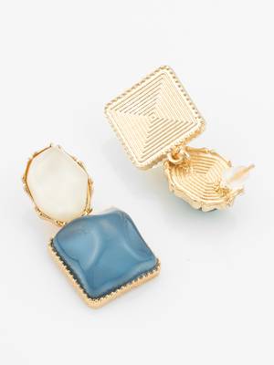 gold-plated asymmetric dual-stone stud earrings for women & girls 3