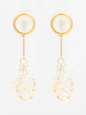 crystal bloom long leaf earrings in gold finish 1