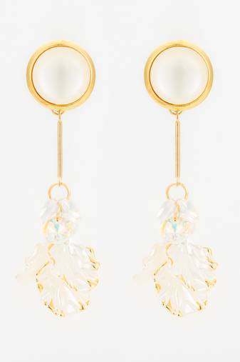 crystal bloom long leaf earrings in gold finish