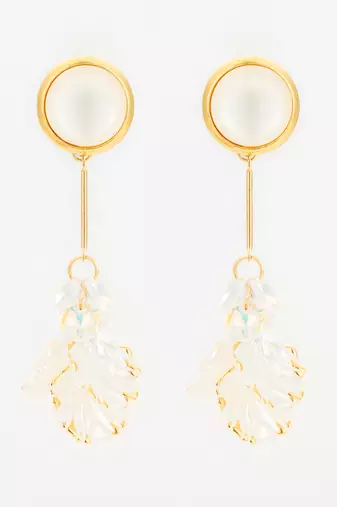 crystal bloom long leaf earrings in gold finish