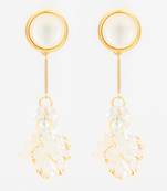 crystal bloom long leaf earrings in gold finish