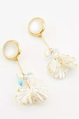 crystal bloom long leaf earrings in gold finish