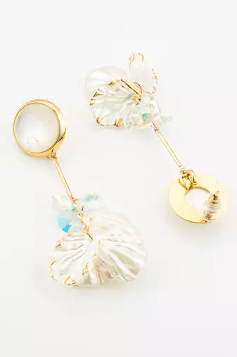 crystal bloom long leaf earrings in gold finish