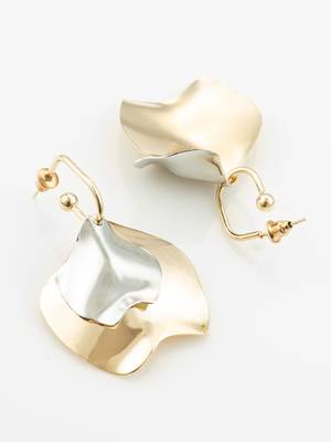 gold & silver textured dual metal modern statement earrings 3