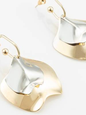 gold & silver textured dual metal modern statement earrings 4