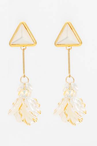 triangle stud leaf drop earrings