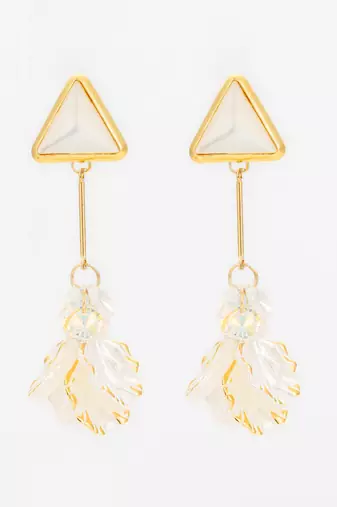 triangle stud leaf drop earrings